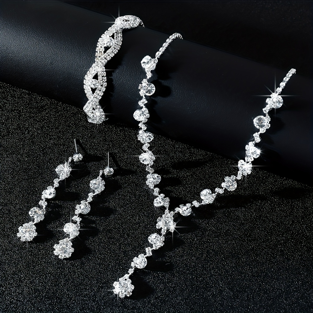 Rhinestone Flower Claw Jewelry Set for Wedding